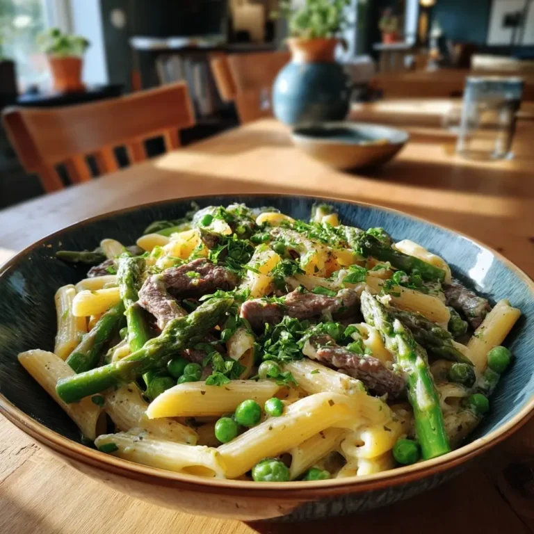 Frühlingshafte Nudeln Rinderfilet Spargel