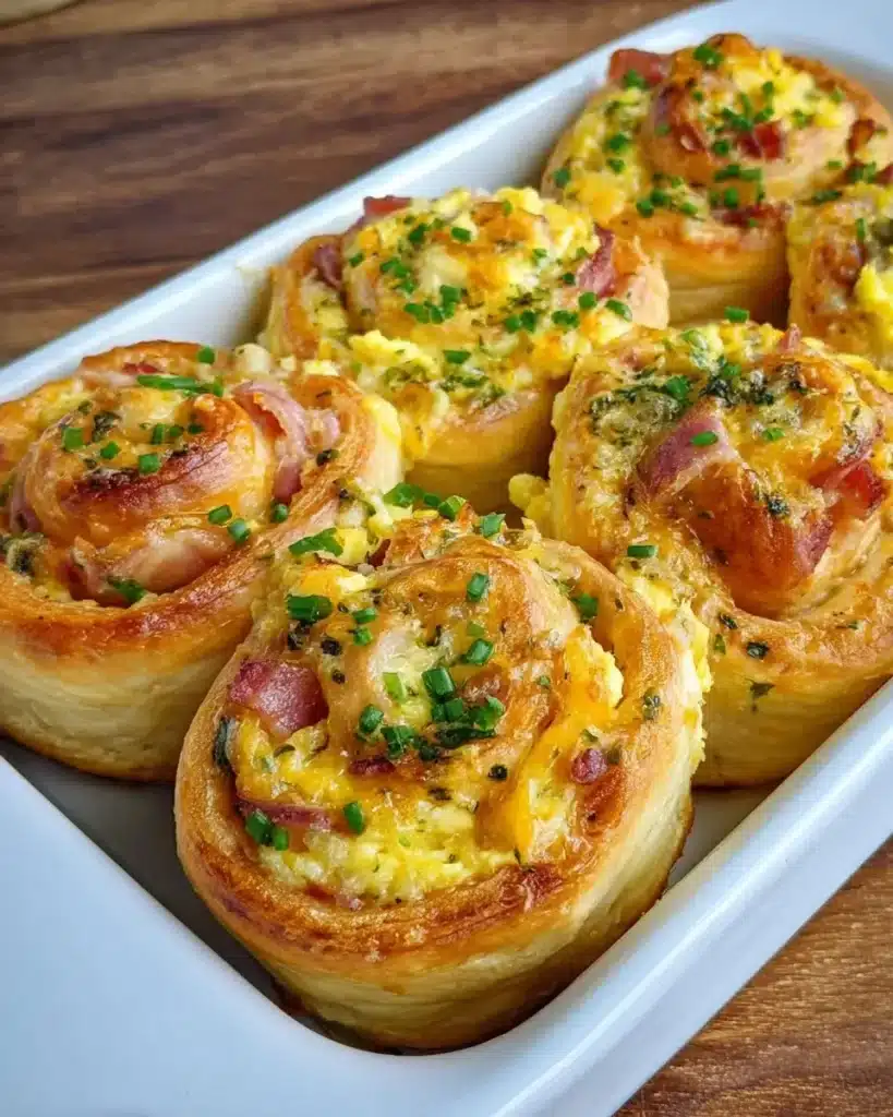 Frühstücksrollen mit Rührei, Käse und Speck