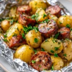Garlic Butter Potato And Sausage Foil Packs