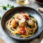 Garnelen und Jakobsmuschel Pasta mit Gemyse