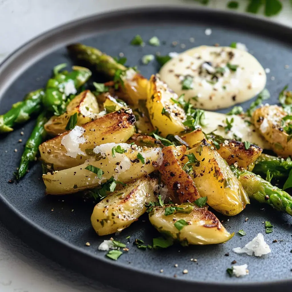 Gebratener grüner Spargel Gartenkräuter-Ei-Dressing