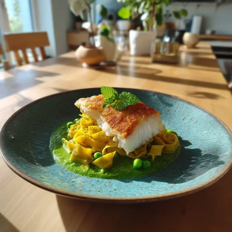 Gebratenes Kabeljaufilet auf Erbsen-Minz-Püree mit Zitronen-Tagliatelle – LNNRW