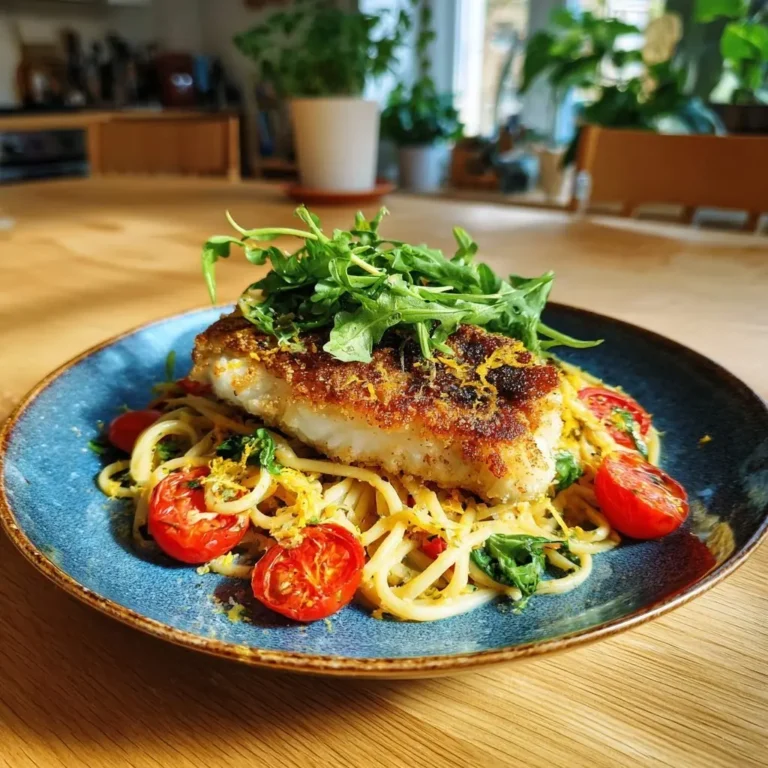 Gebratenes Zanderfilet auf Zitronen-Kräuter-Linguine mit Rucola – LNNRW