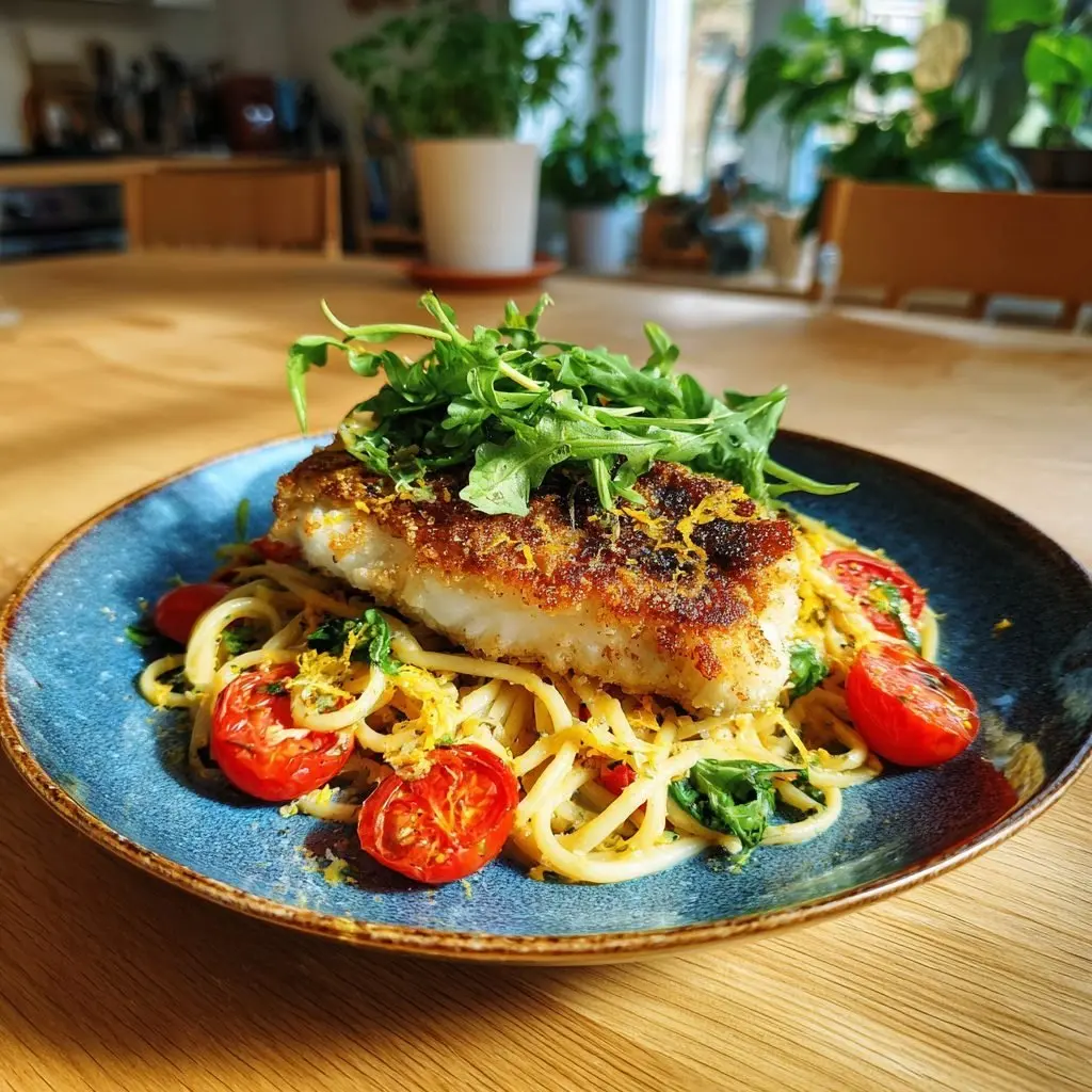 Gebratenes Zanderfilet auf Zitronen-Kräuter-Linguine mit Rucola – LNNRW