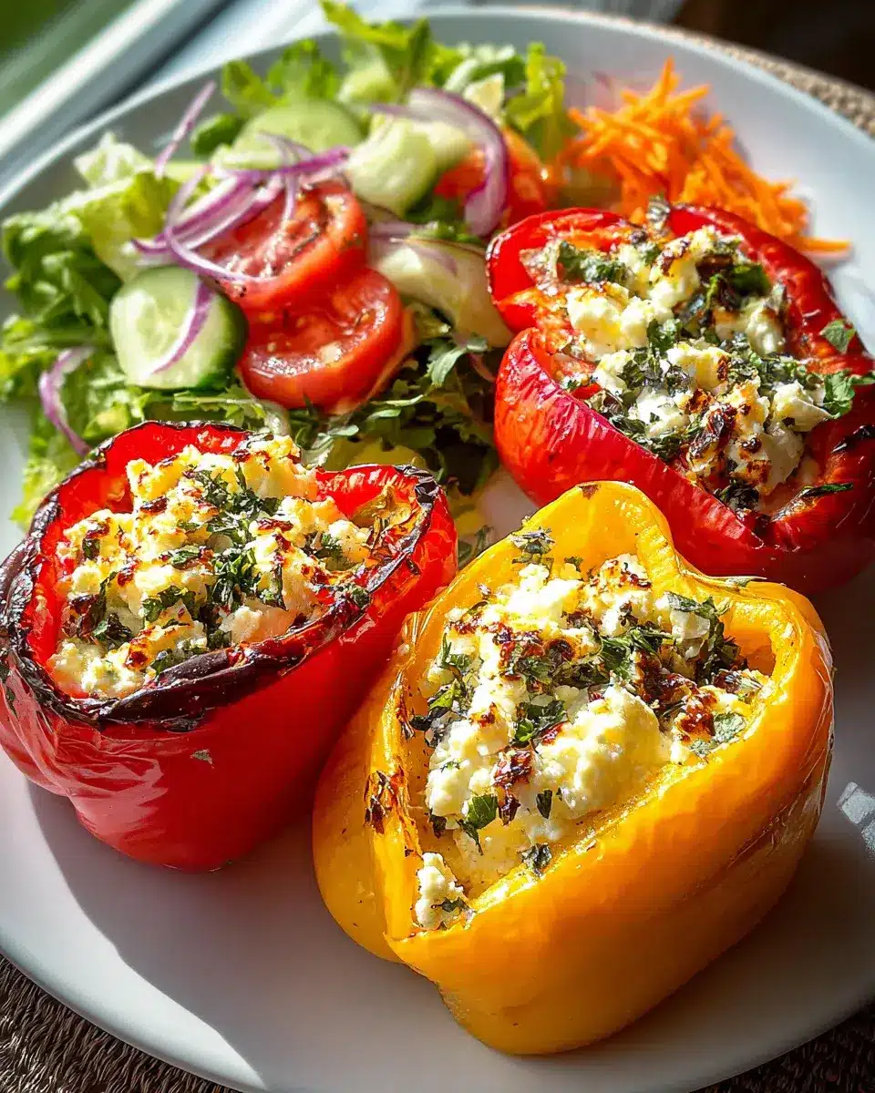 Gefüllte Feta Paprika bunter Salat