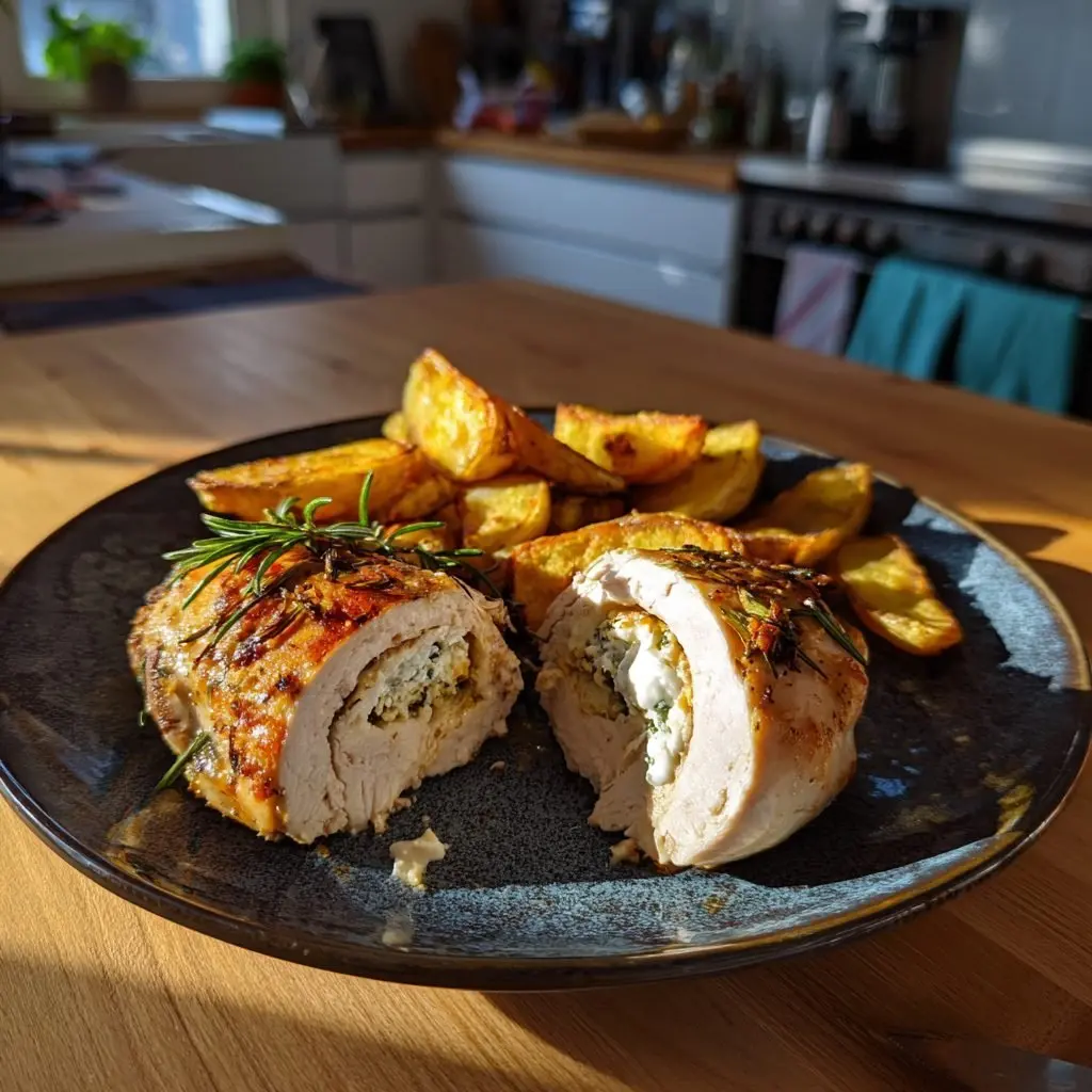 Gefüllte Hähnchenbrust Kräuterfrischkäse Rosmarinkartoffeln