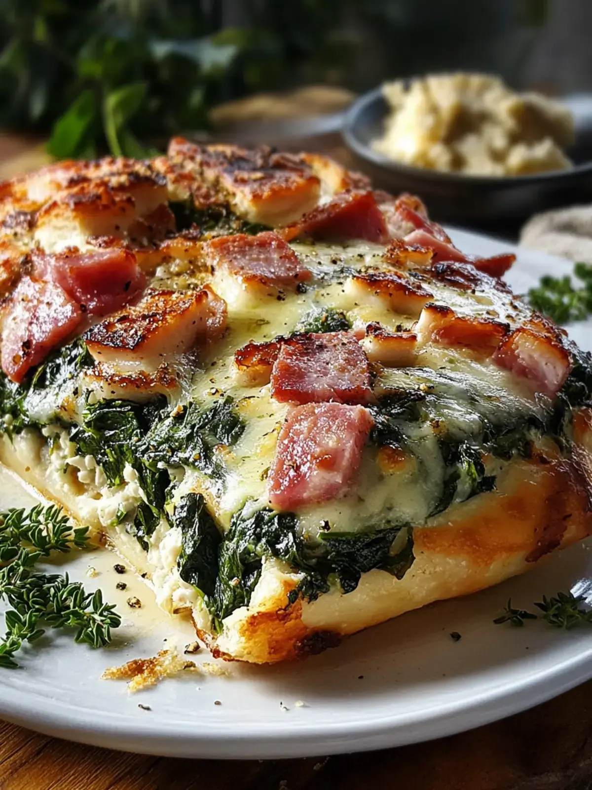 Gefüllte Hähnchenbrust mit Spinat Rinderham und Pilzen