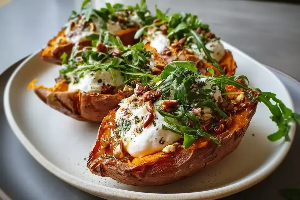 Gefüllte Süßkartoffeln mit Burrata