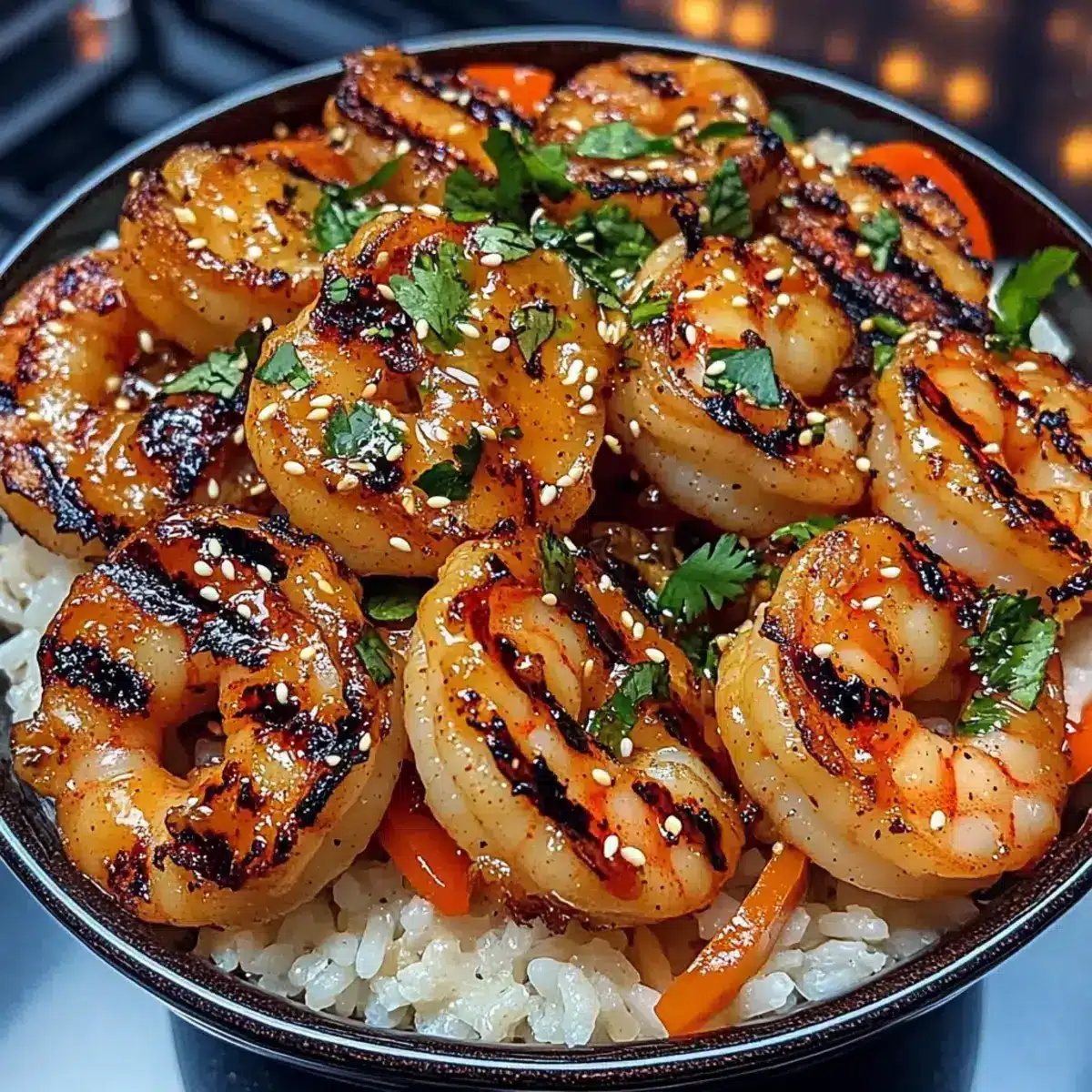 Gegrillte Garnelen Reisbowl