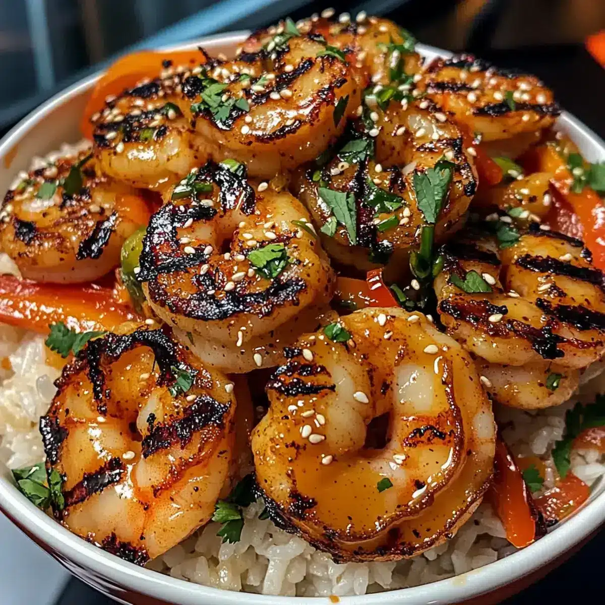Gegrillte Garnelen Reisbowl
