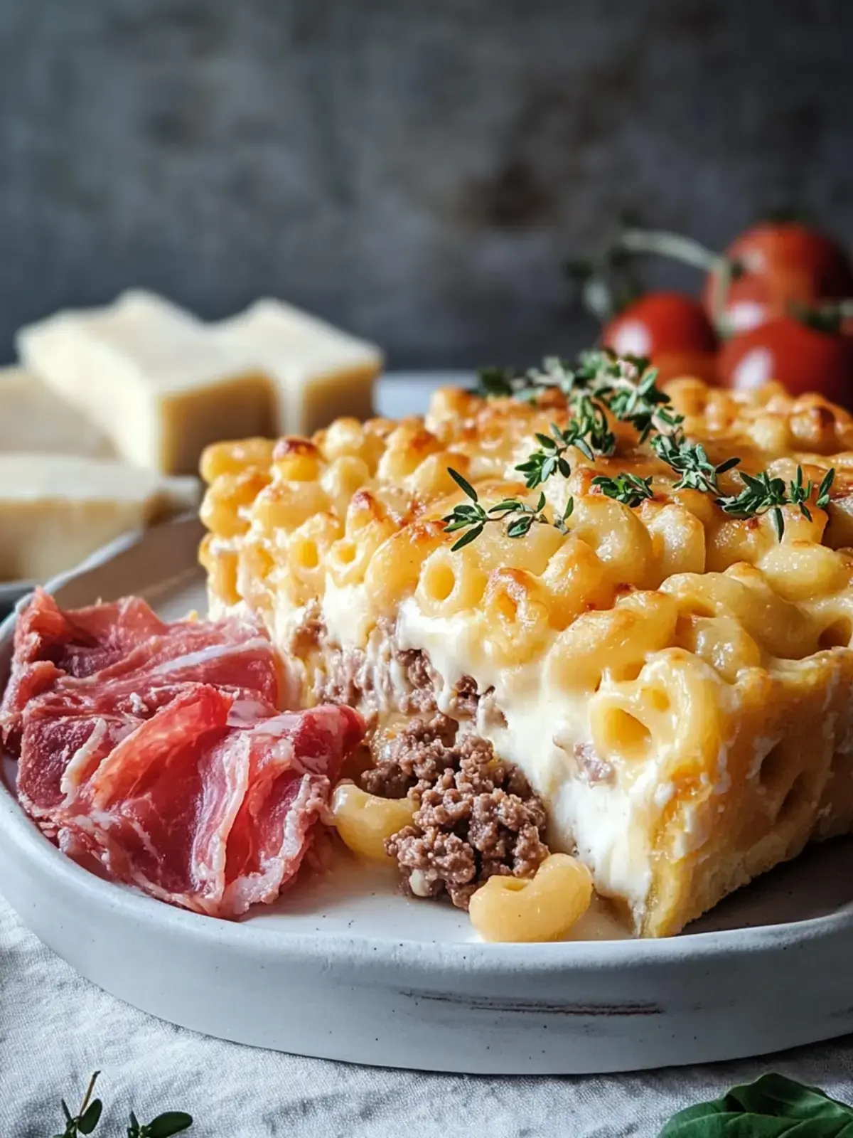 Gemütlicher Mac and Cheese Fleischlaib Auflauf