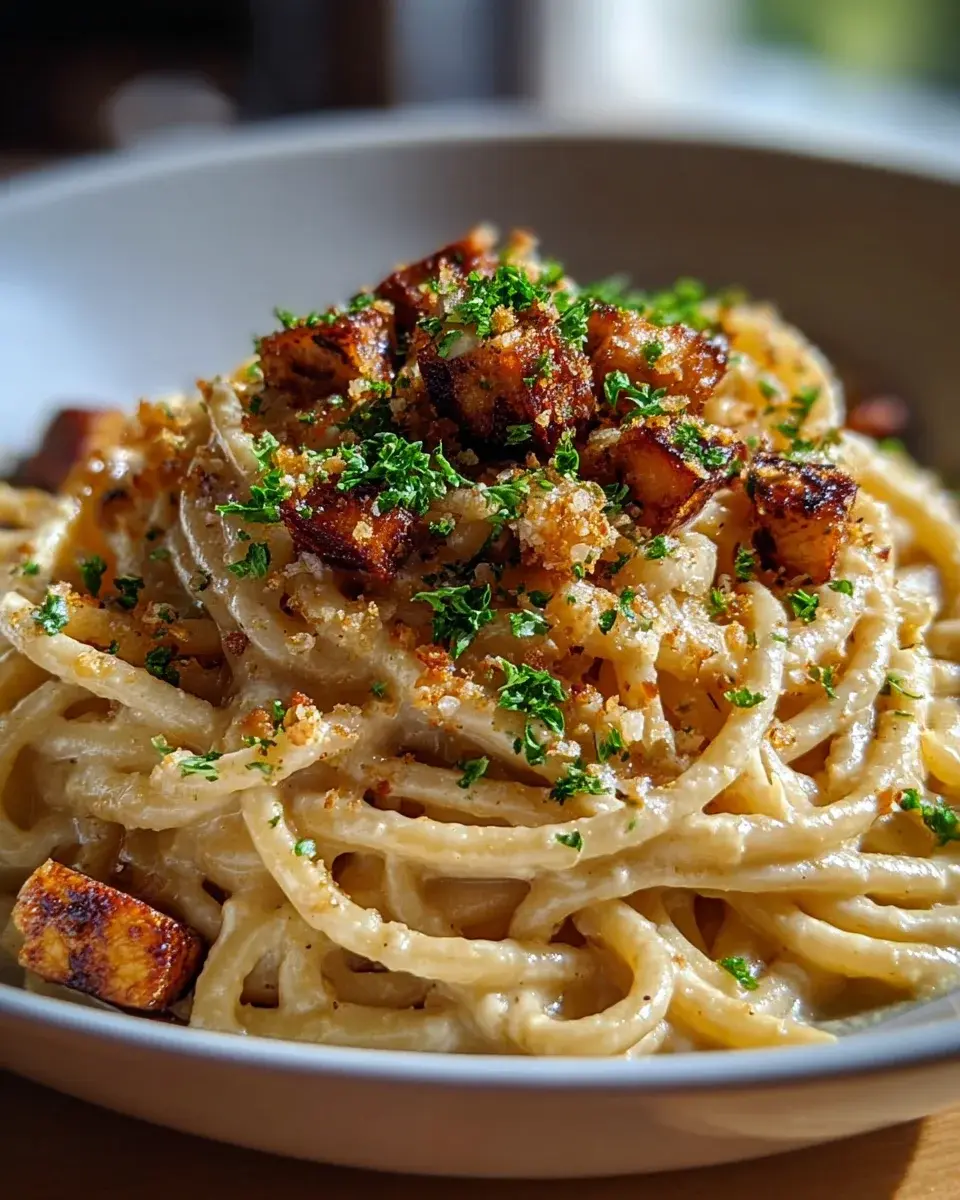 Geraeucherte Tofu Carbonara
