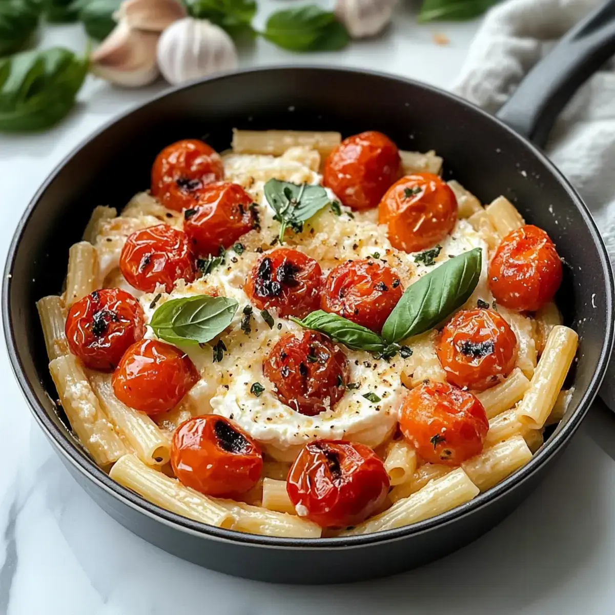 Geröstete Tomaten Knoblauch Ricotta Pasta