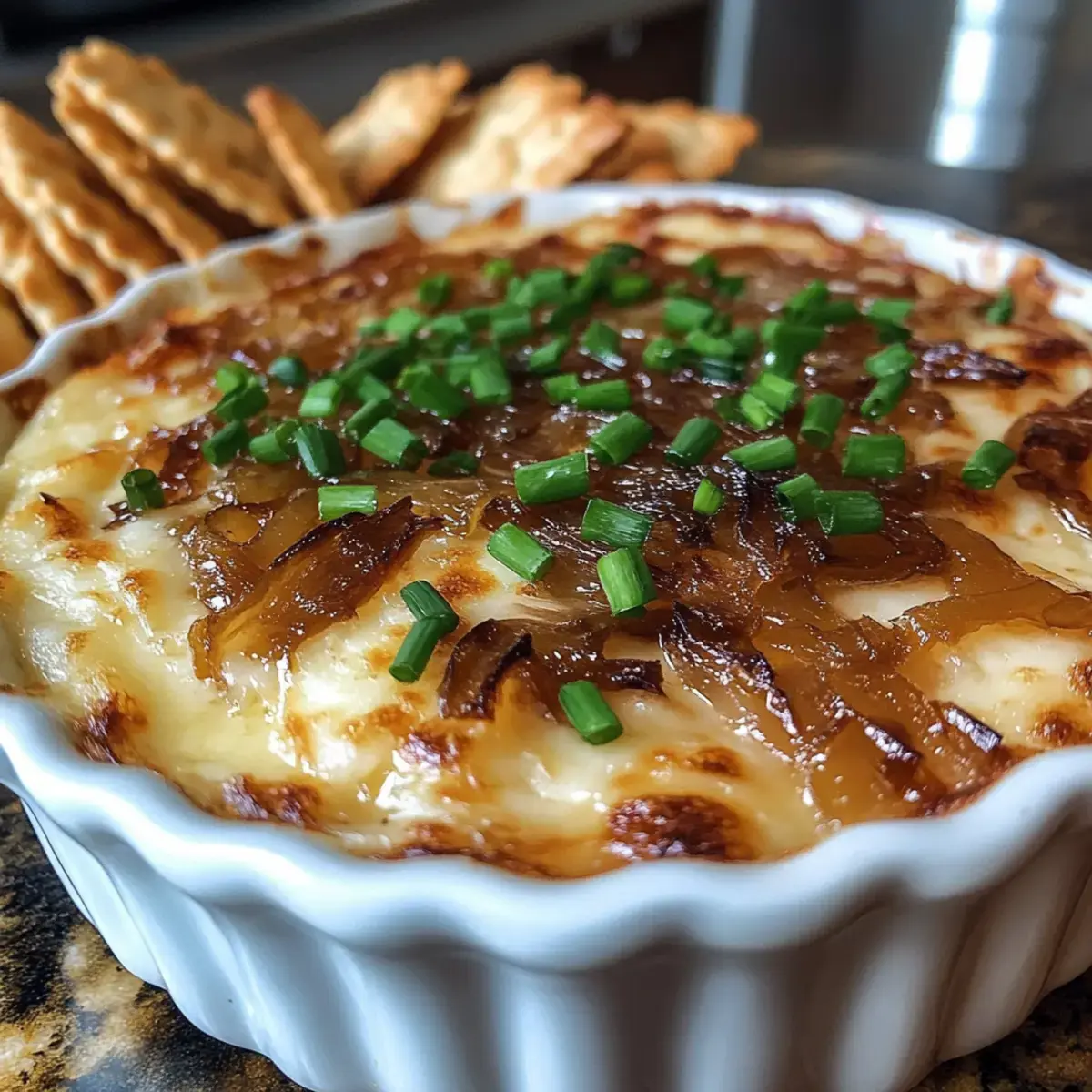 Geräucherter Gouda karamellisierter Zwiebel Dip
