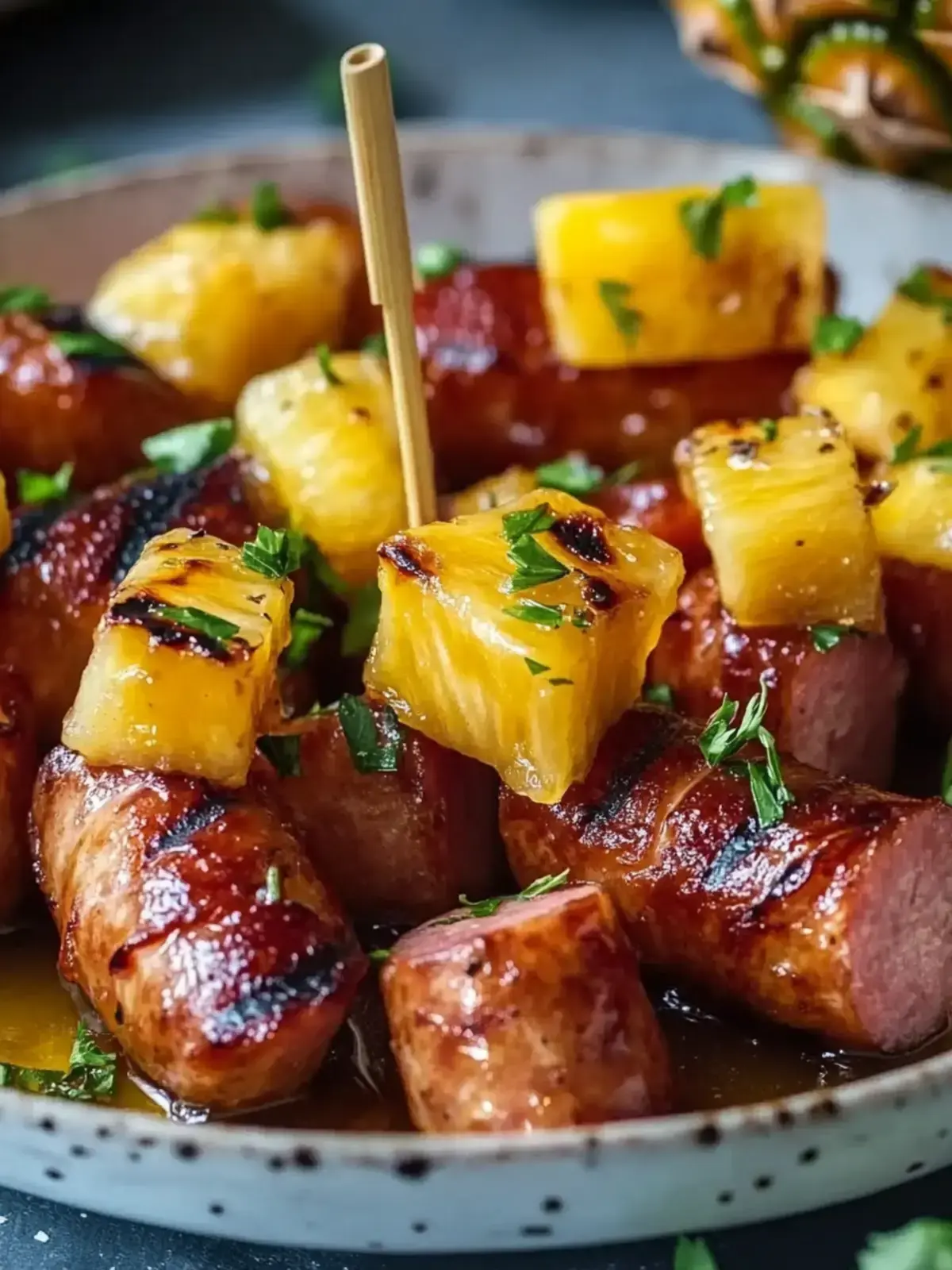 Glasierte Kielbasa Ananas Häppchen