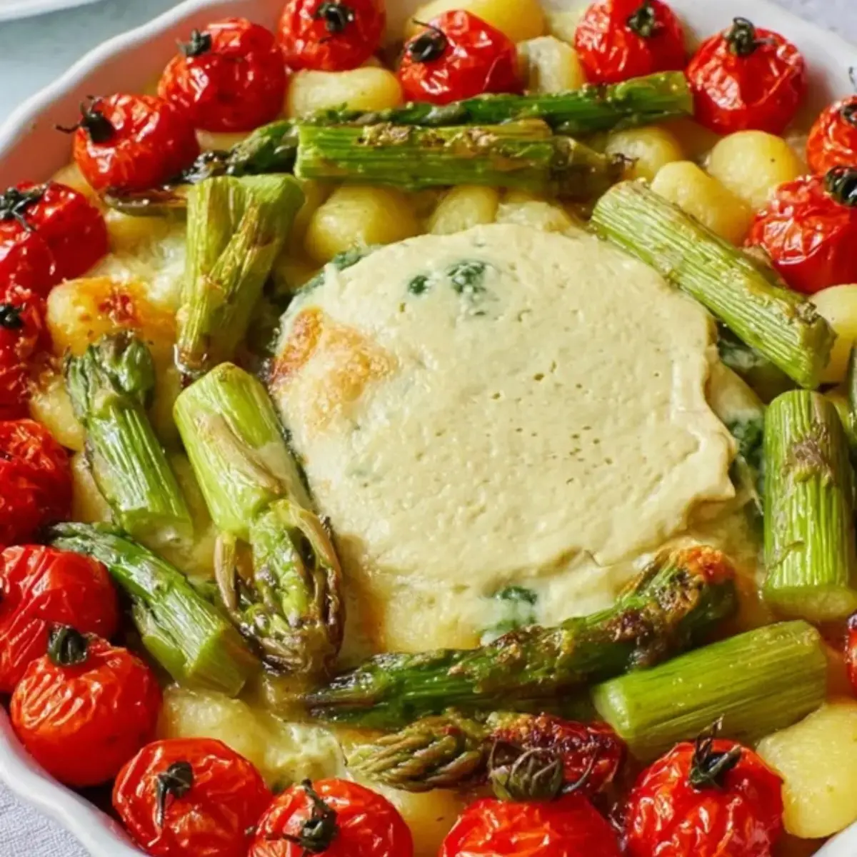 Gnocchiauflauf mit grynem Spargel