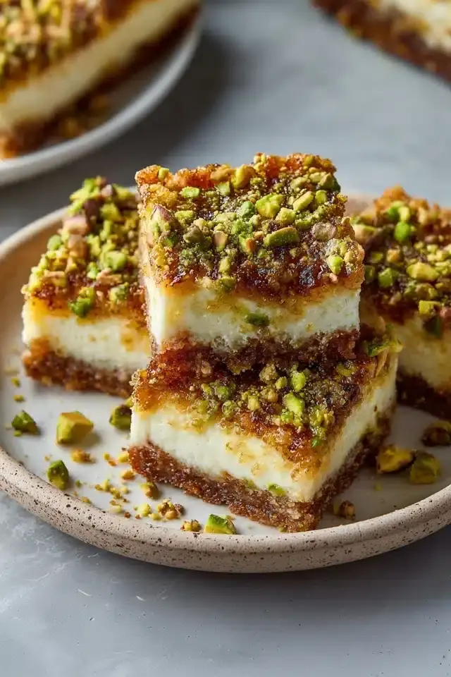 Greek Honey Pistachio Cheesecake Bars