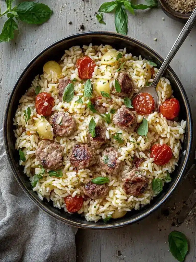 Griechische Fleischbällchen und Orzo-Pfanne