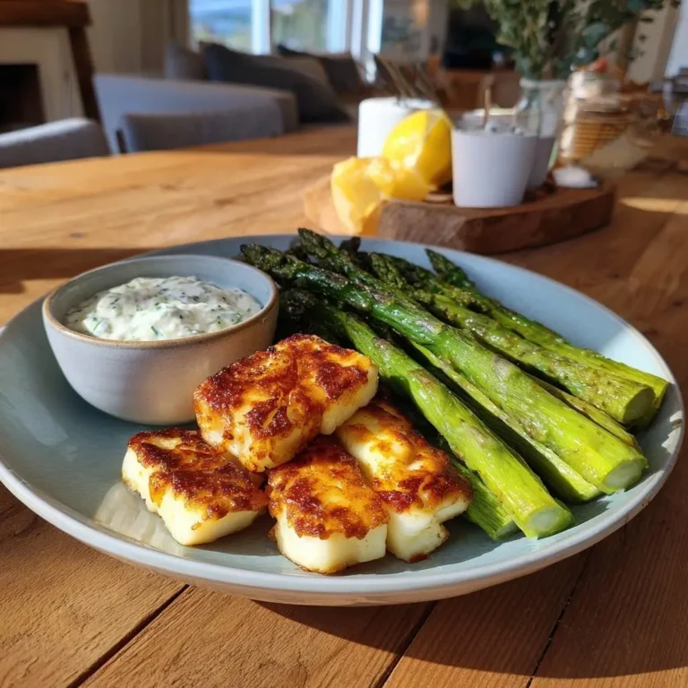 Grüner Spargel Halloumi Kräuter-Zitronen-Dip