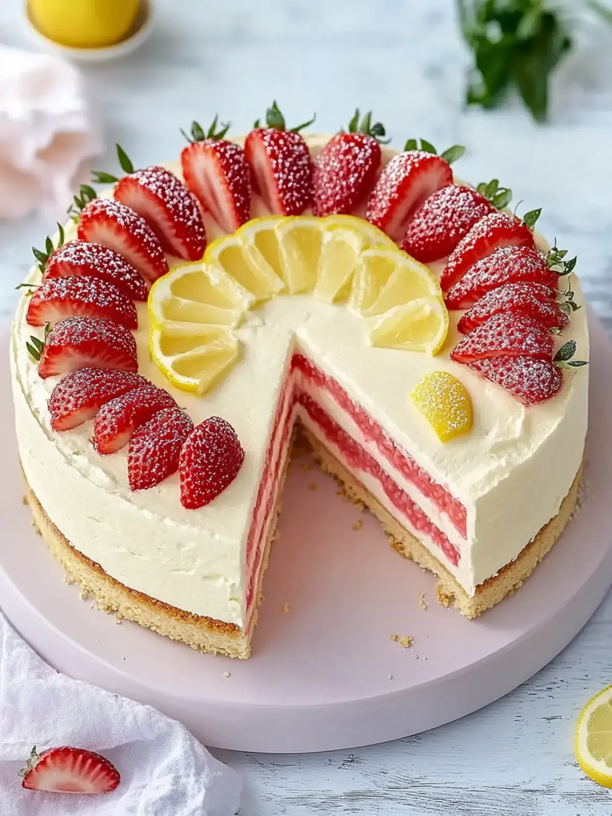 Hausgemachter Erdbeerkuchen Zitronencreme