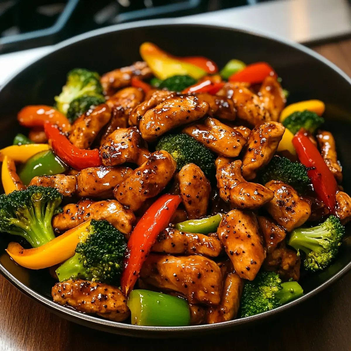 Hausgemachtes schwarzes Pfeffer Hühnchen Pfannengericht