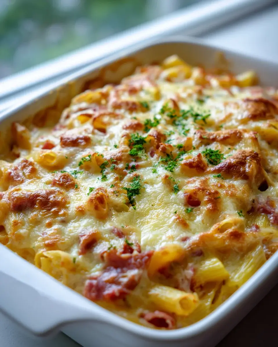 Hawaiianische Pasta-Bake mit Ananas Rinderschinken