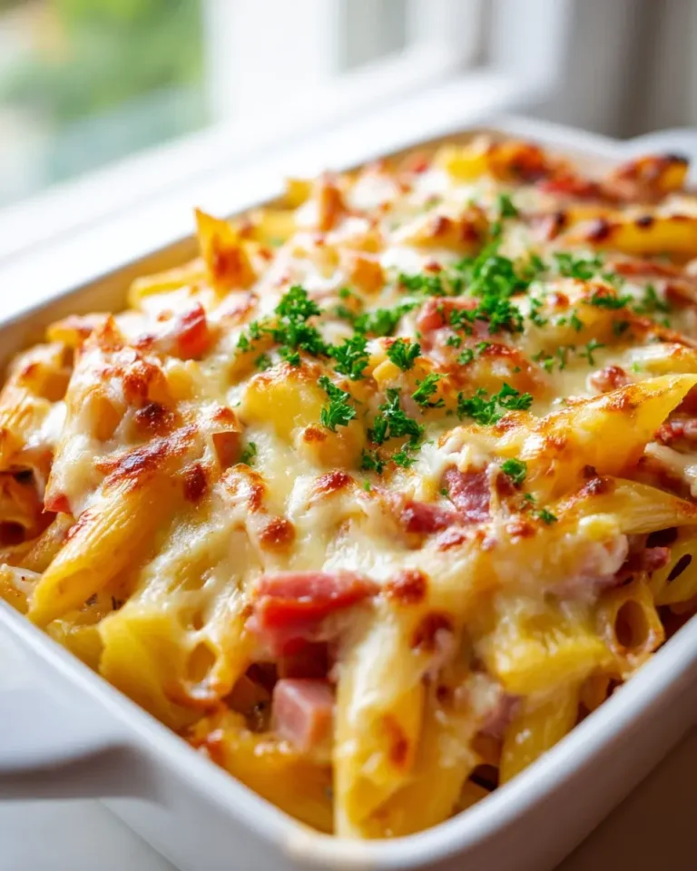Hawaiianische Pasta-Bake mit Ananas Rinderschinken
