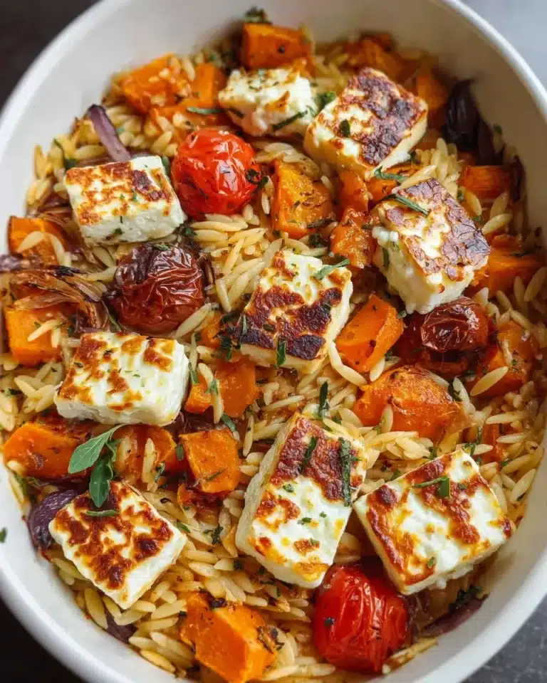 Herbstlicher Halloumi Orzo Auflauf