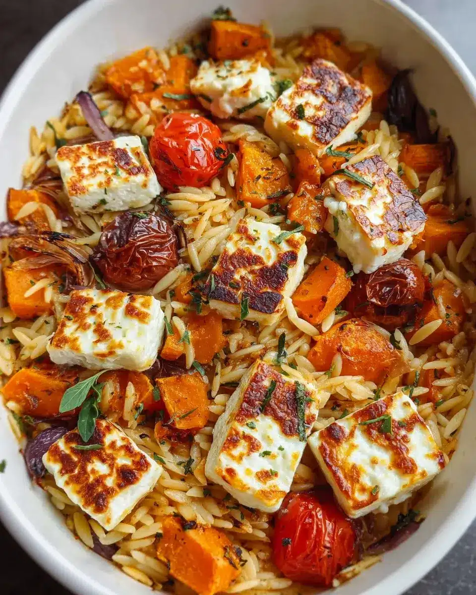 Herbstlicher Halloumi Orzo Auflauf