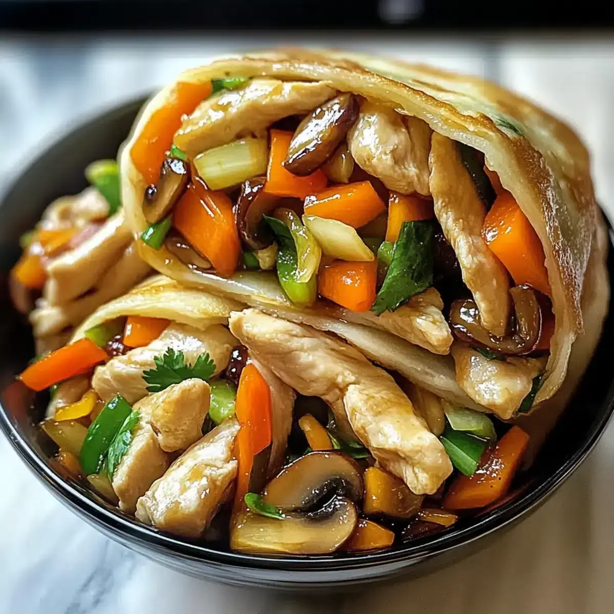 Herzhafte Moo Shu Hähnchen Wraps