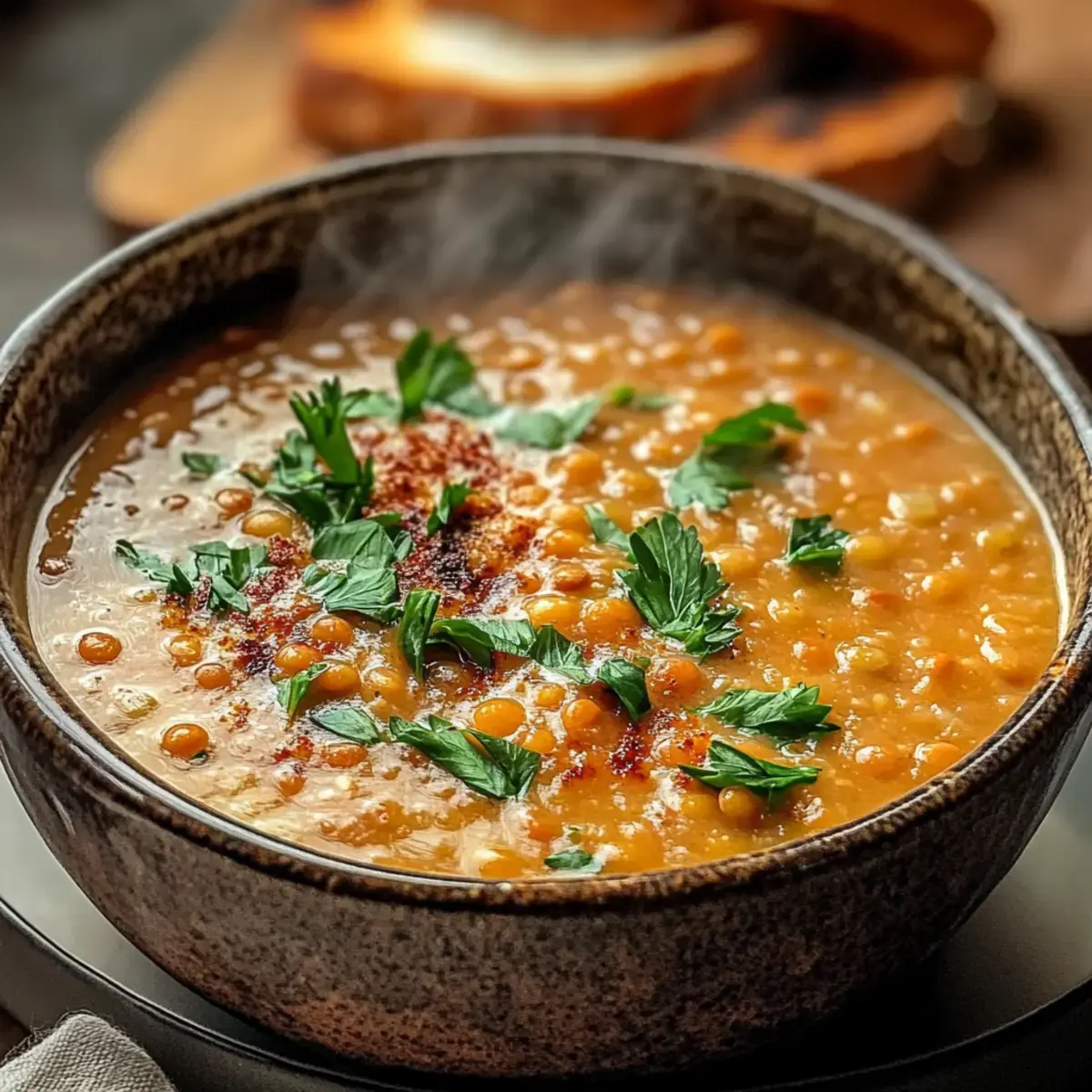 Herzhafte Zwiebel rote Linsensuppe