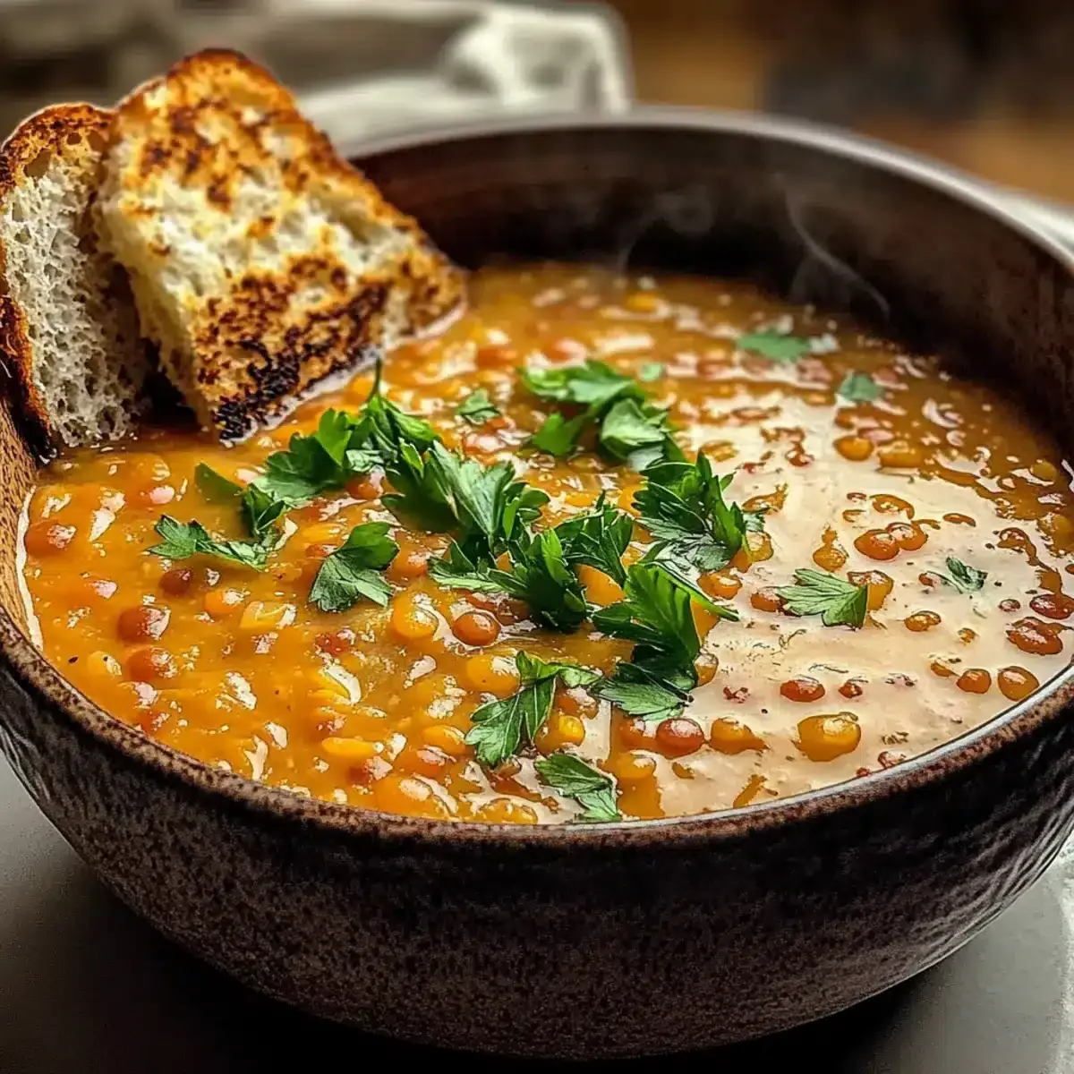 Herzhafte Zwiebel rote Linsensuppe