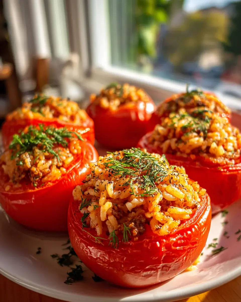 Herzhafte gefüllte Tomaten mit Rind
