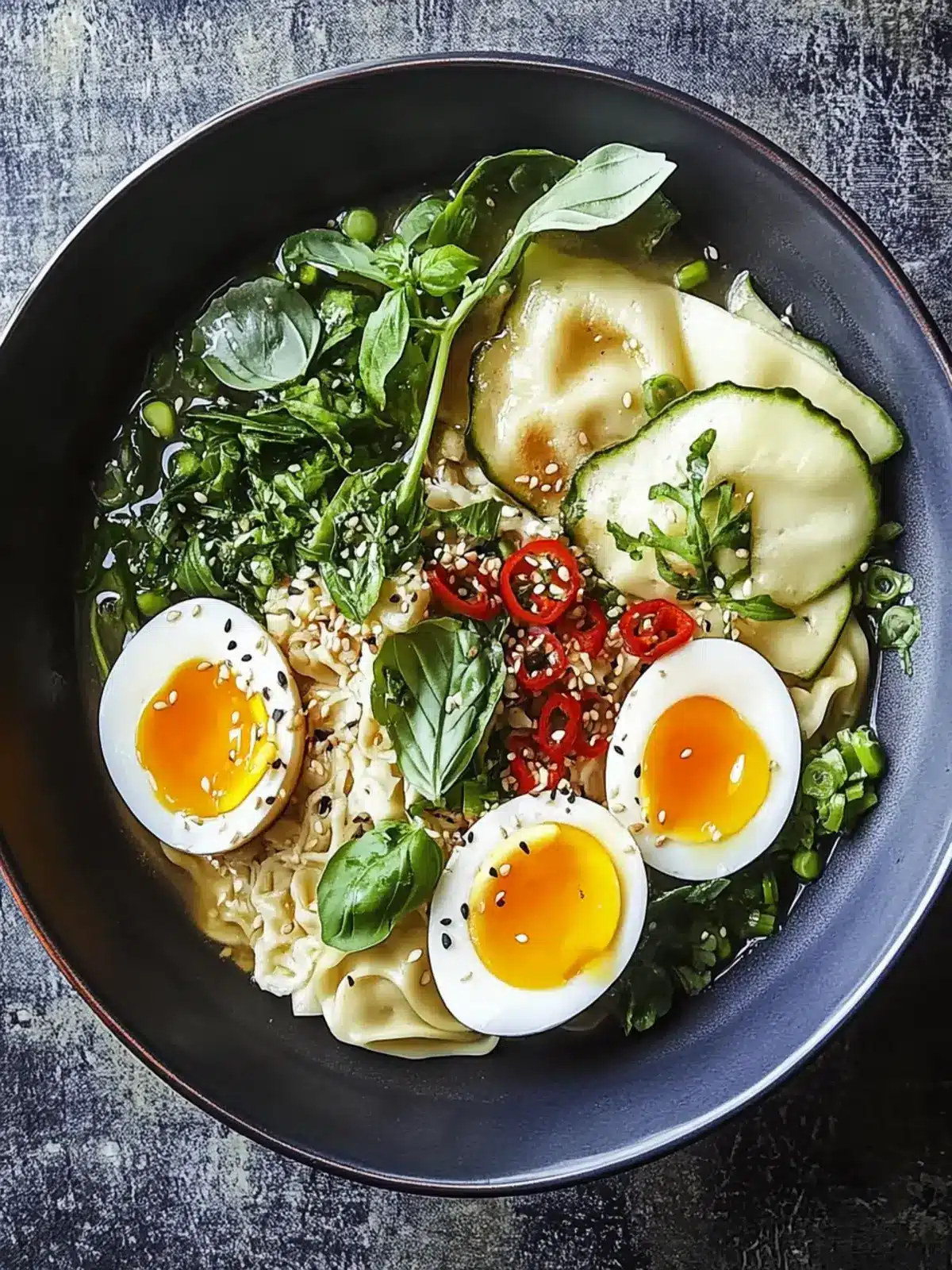 Herzhafter Knödel Ramen Bowl