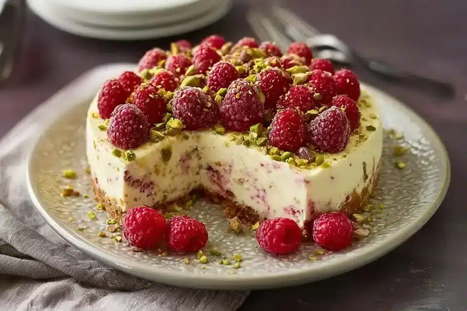 Himbeer-Pistazien Cheesecake ohne Backen – cremig & frisch
