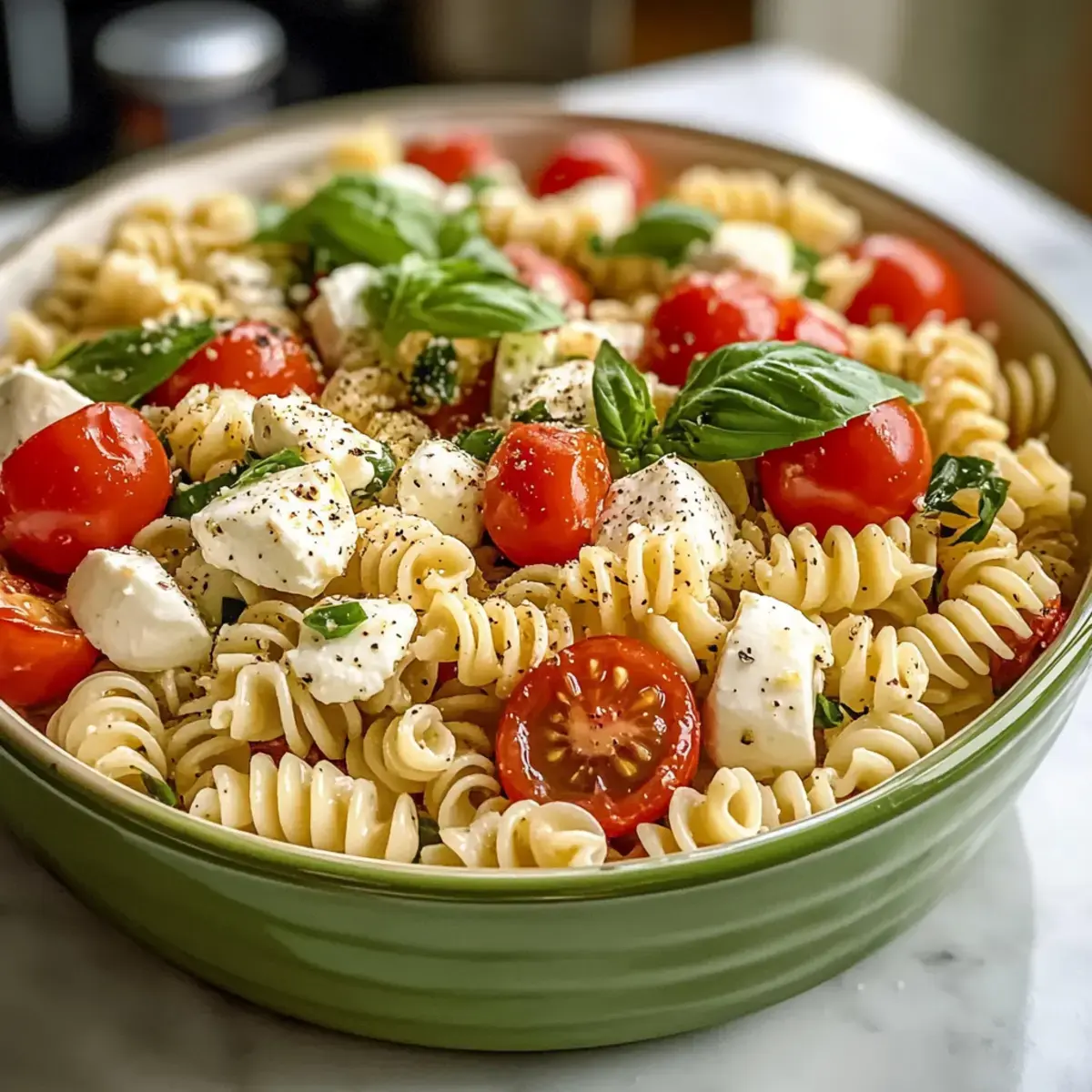 Hohe Protein Caprese Nudelsalat
