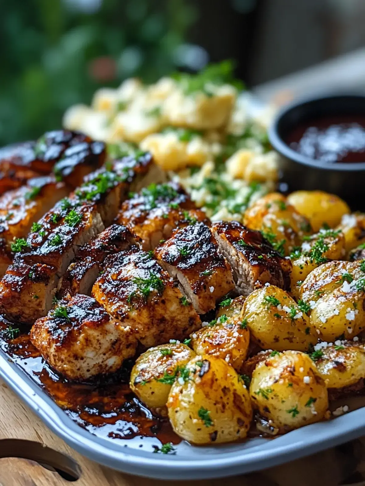 Honig BBQ Hähnchen mit Knoblauch Parmesan Kartoffeln Rezept