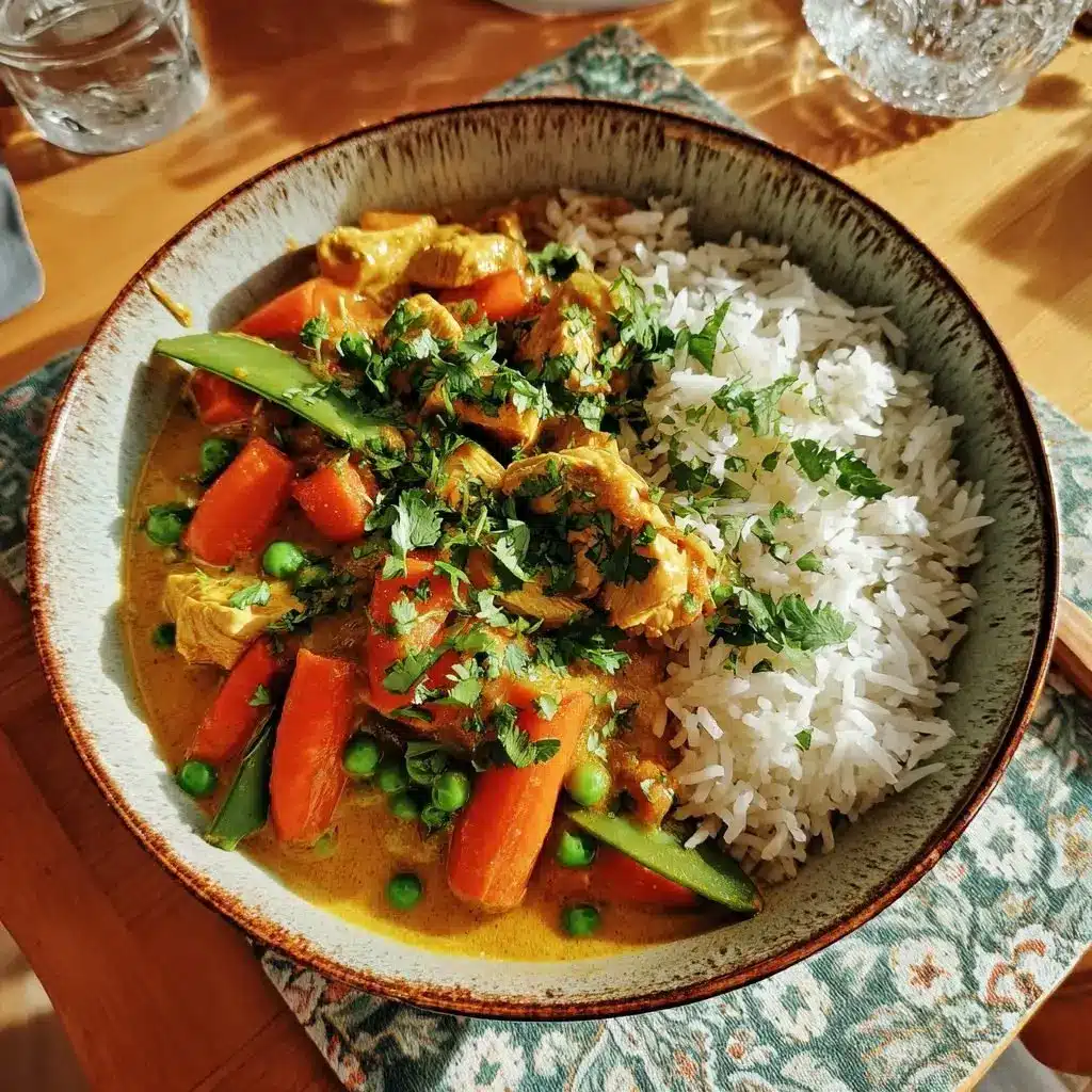 Hähnchen-Curry mit jungen Möhren Zuckerschoten und Kokosmilch