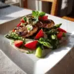 Hyhnchen Medaillons Spargel Erdbeer Salat