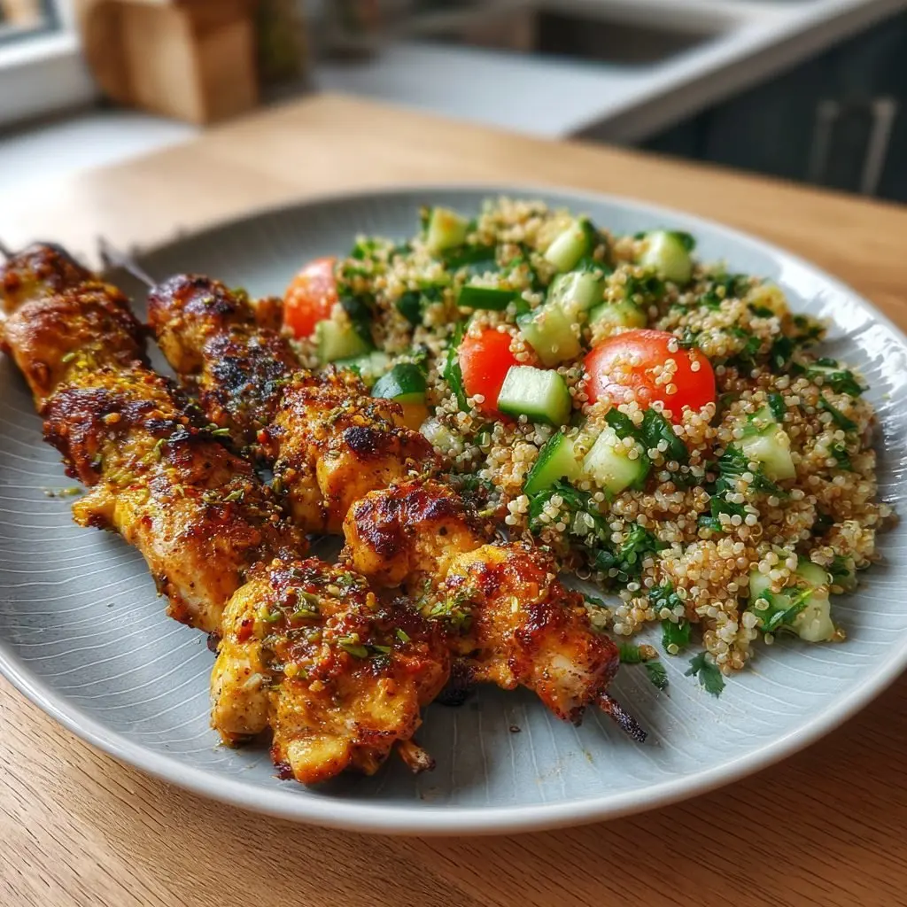Hähnchen-Spieße mit Zitronen-Kräuter-Marinade und Quinoa-Salat mit Frühlingsgemüse – LNNRW