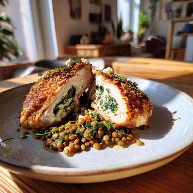 Hähnchenbrust gefüllt mit Bärlauch und Ricotta auf cremigem Linsen-Gemüse-Bett – LNNRW