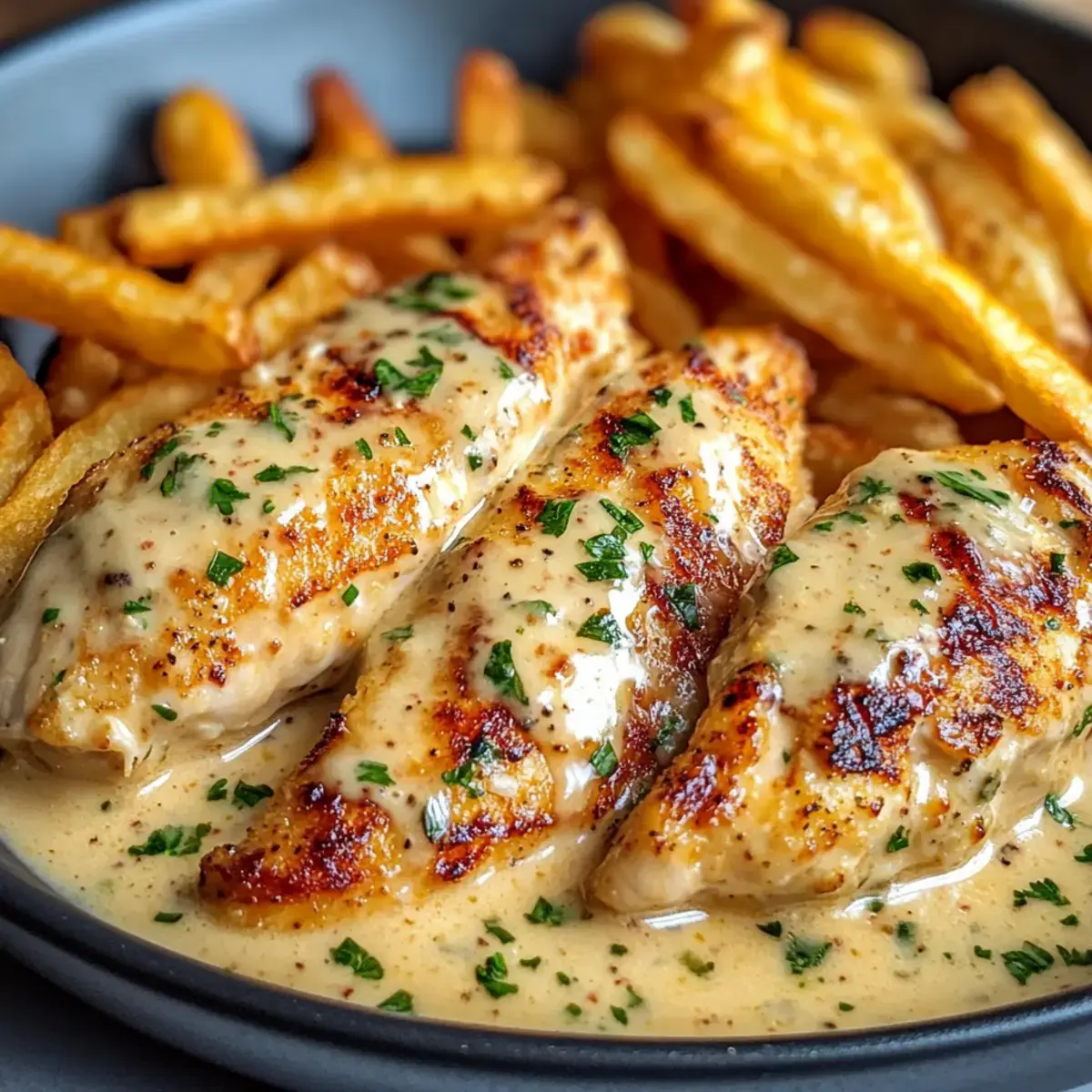 Hähnchenfilet in würziger cremiger Knoblauch Parmesan Sauce