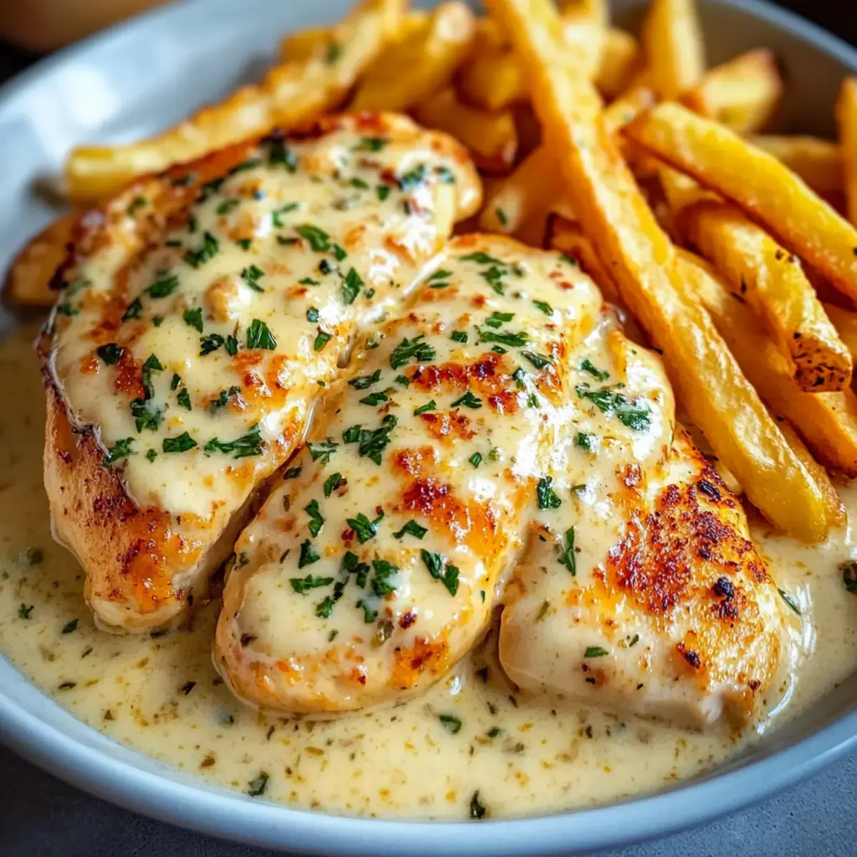 Hähnchenfilet in würziger cremiger Knoblauch Parmesan Sauce