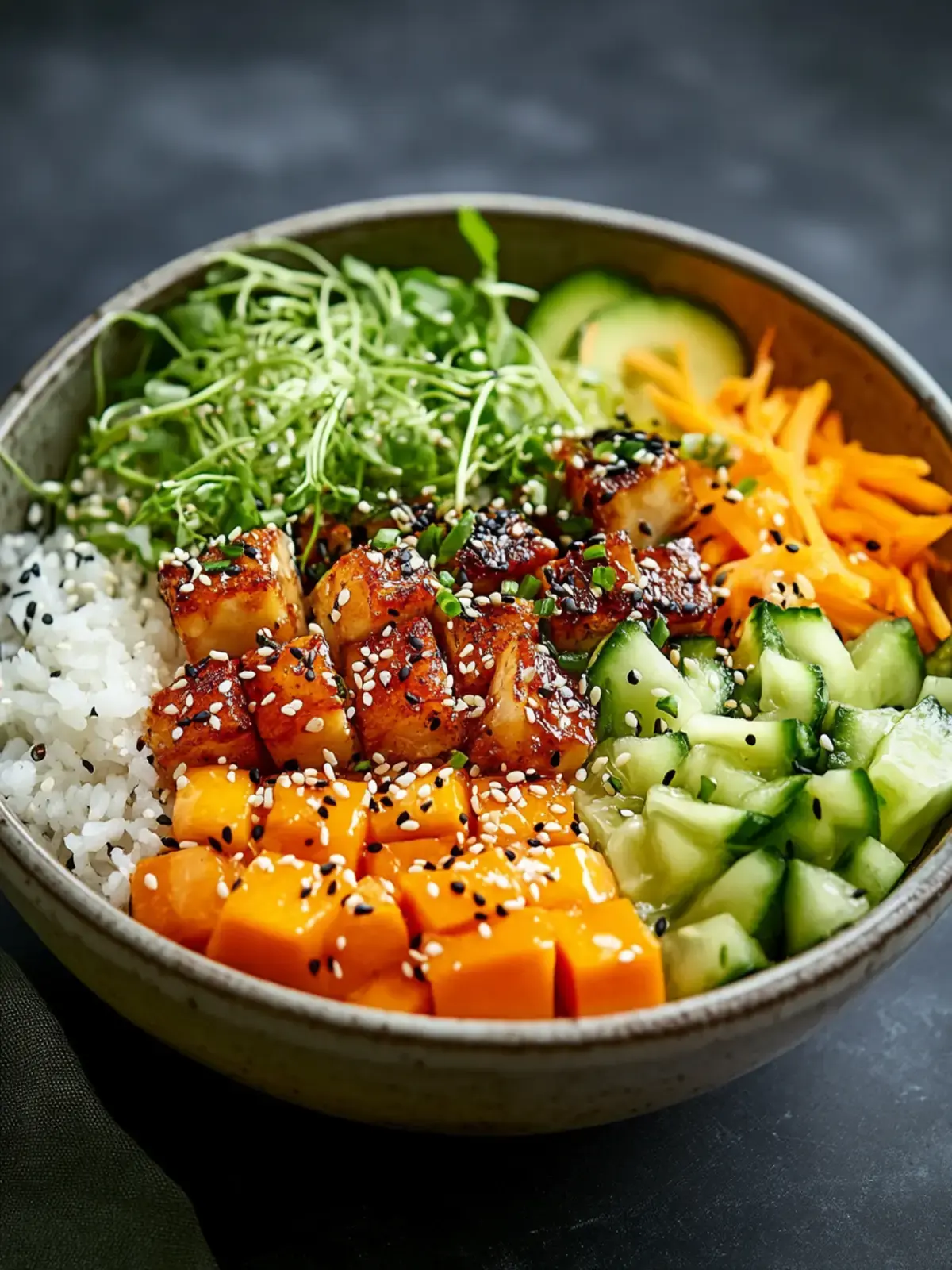 Japanische Superfood-Bowl mit cremigem Sesam-Dressing