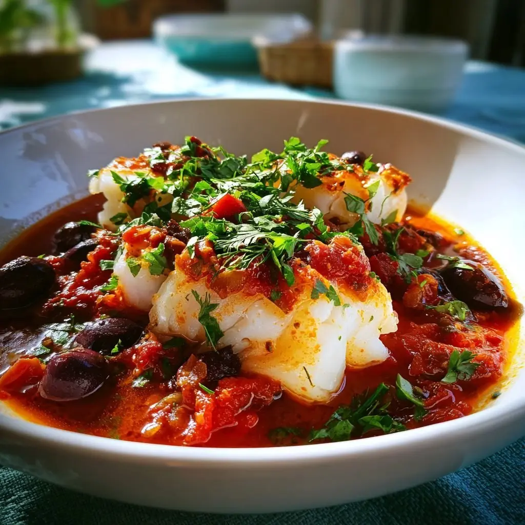 Kabeljau in Tomaten Oliven Soße