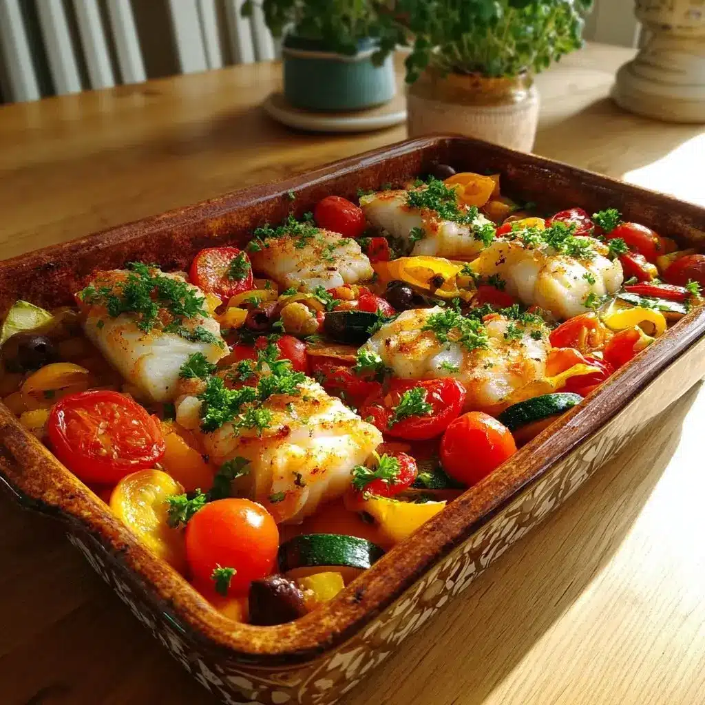 Kabeljaufilet mit mediterranem Gemüse