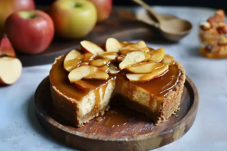 Karamell-Apfel-Käsekuchen (vegan & glutenfrei): Herbstlicher Lieblingskuchen