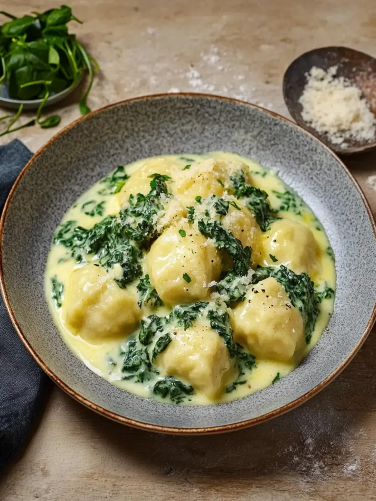 Kartoffelknödel mit Spinat-Käse-Soße