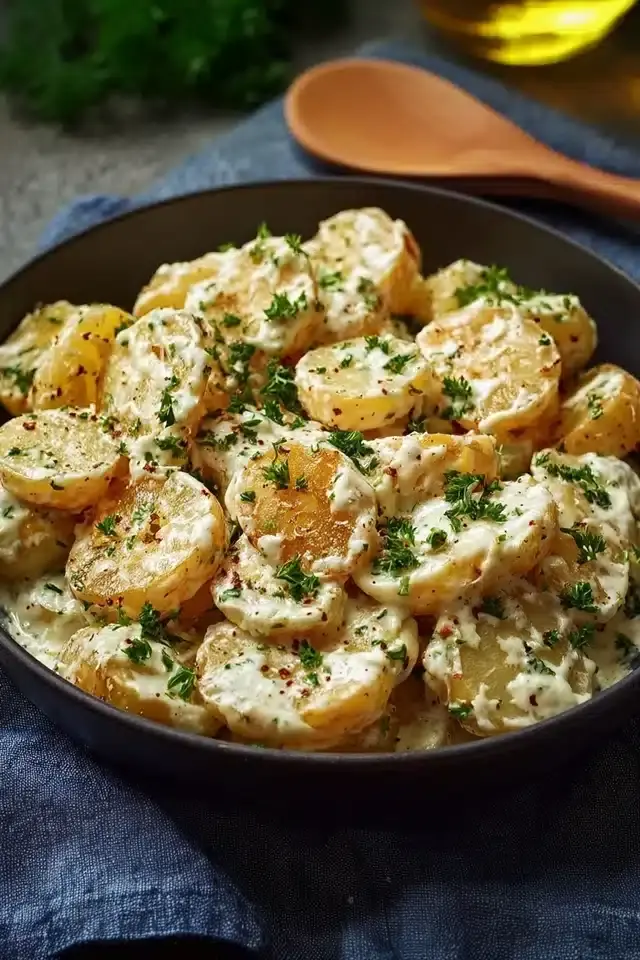 Kartoffeln mit cremiger Knoblauchsoße