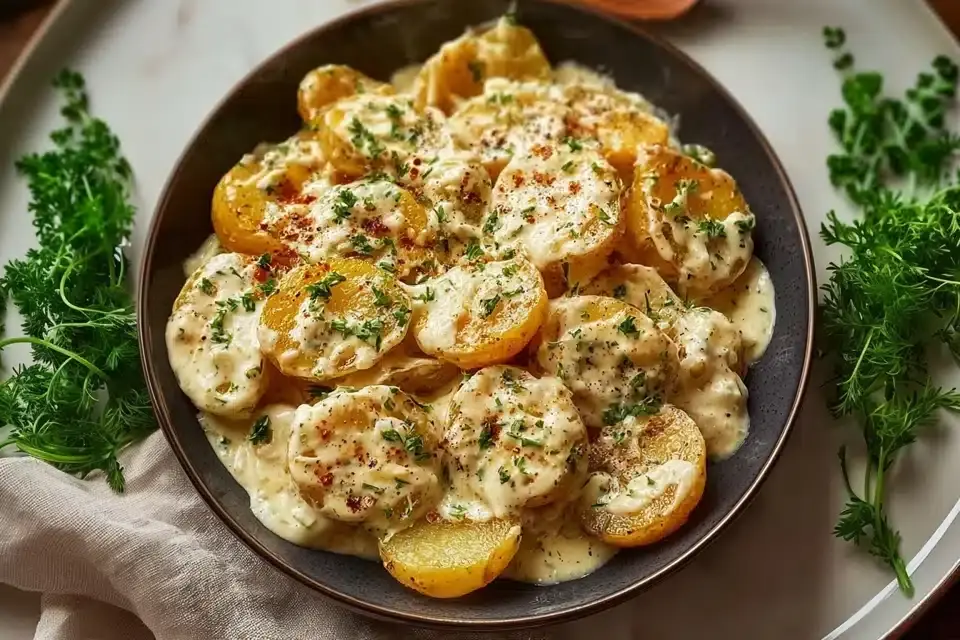 Kartoffeln mit cremiger Knoblauchsoße einfach zubereiten